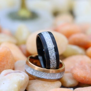 Rose Gold Tungsten Wedding Bands, Meteorite Tungsten Wedding Ring, Unisex Rings, Brushed Wedding Band, Meteorite Ring, Birthday Gift for Him