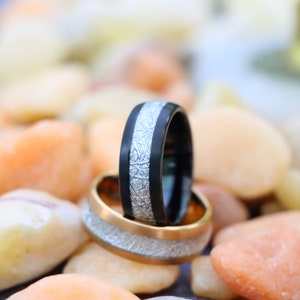 Rose Gold Tungsten Wedding Bands, Meteorite Tungsten Wedding Ring, Unisex Rings, Brushed Wedding Band, Meteorite Ring, Birthday Gift for Him