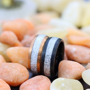 Rose Gold Tungsten Wedding Bands, Meteorite Tungsten Wedding Ring, Unisex Rings, Brushed Wedding Band, Meteorite Ring, Birthday Gift for Him