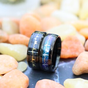 Gold EKG Heartbeat Cut Out Inlay, Men’s Wedding Band, Engagement Ring, Unique Wedding Rings, 8mm Ring, Heartbeat Wedding Band, Tungsten Ring
