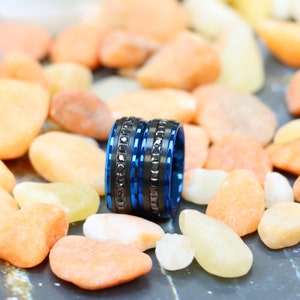 Blue Tungsten Wedding Ring, Black CZ Ring, Unique Tungsten Ring, Anniversary Rings, 8MM Wedding Ring, Tungsten Carbide Ring, Men&#39;s CZ Rings
