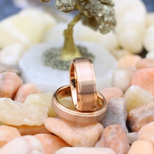 His and Hers Ring, Personalize Rose Gold IP Plated Tungsten Rings, Anniversary Rings, Couples Ring, Men&#39;s and Women&#39;s Rose Gold Wedding Band