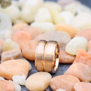 His and Hers Ring, Personalize Rose Gold IP Plated Tungsten Rings, Anniversary Rings, Couples Ring, Men&#39;s and Women&#39;s Rose Gold Wedding Band