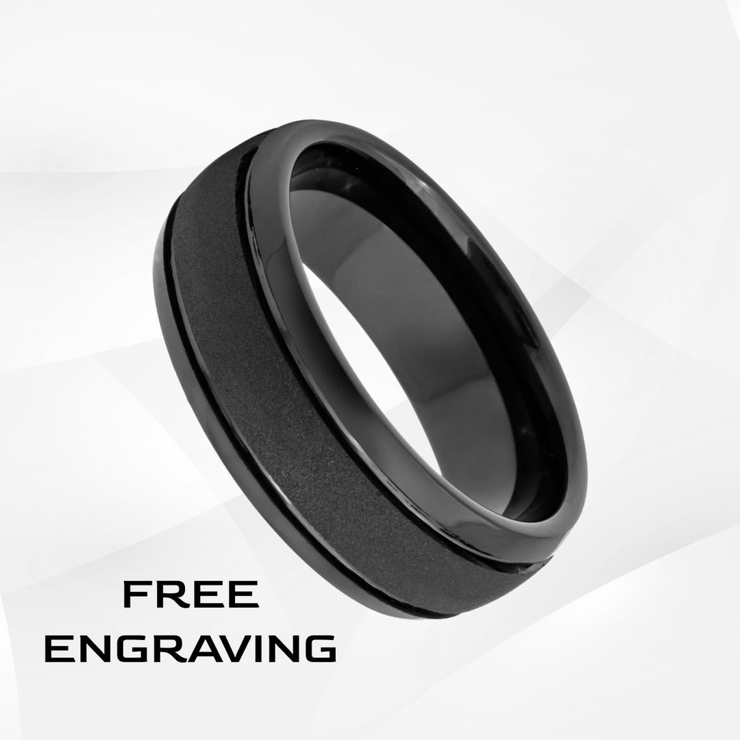 Unique Wedding Band Mens Engagement Ring Tungsten Ring Black Etsy