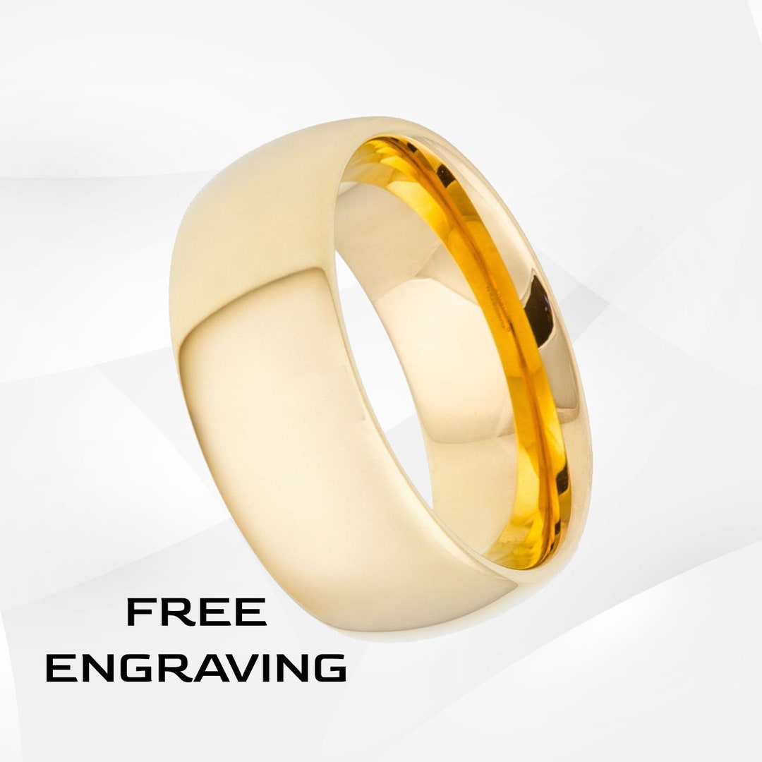 Mens Gold Wedding Ring, Men's Gold Tungsten Wedding Band, Men's
