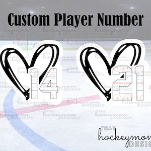 CUSTOM Rink Player number with heart Sticker - Waterbottle Sticker - Hockey Gifts - Hockey Sticker - Laptop Sticker - Notebook sticker