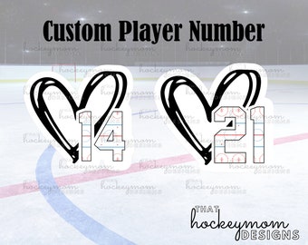 CUSTOM Rink Player number with heart Sticker - Waterbottle Sticker - Hockey Gifts - Hockey Sticker - Laptop Sticker - Notebook sticker