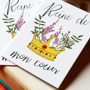Valentine's Day card watercolor floral crown Queen of my heart original illustration handmade gift idea love romantic decoration