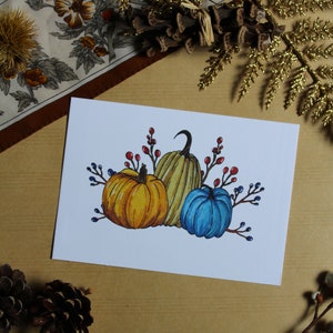 Carte postale aquarelle originale à offrir Reproduction courges citrouille Carte d'amour nature Affiche saison automne Légumes halloween