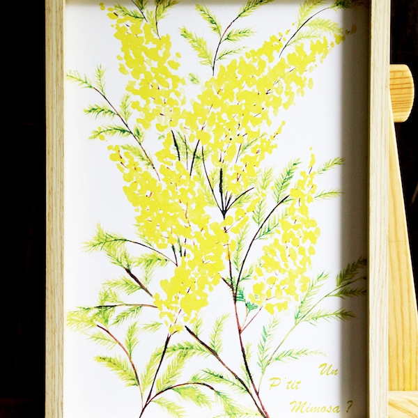 Illustration aquarelle décoratif reproduction fait main arbre mimosa Tableau unique mimosa Poster fleurie Illustration Cadeau fête des mères