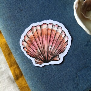 Handmade vinyl marine sticker Scallop shell stickers Unique decorative adhesive Original decor Seaside souvenir