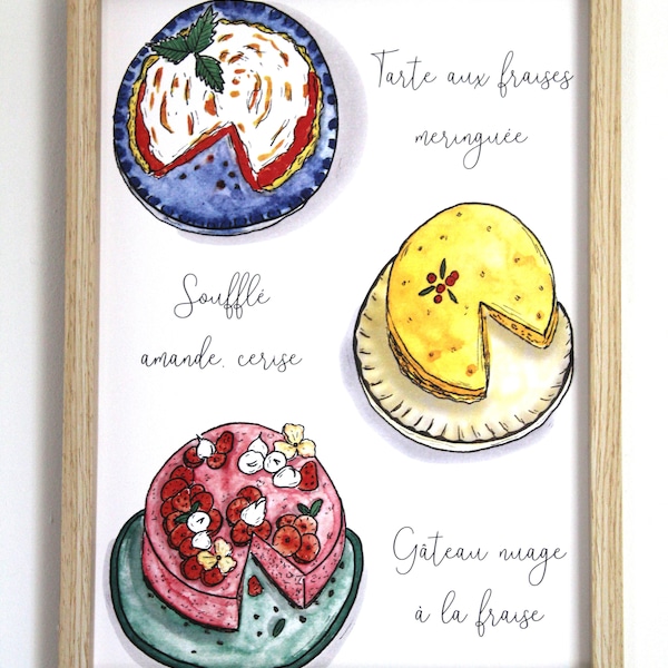 Carte postale aquarelle originale à offrir Reproduction culinaire pâtisserie Cadeau de fête Présent gourmand Illustration Idée fête mamans