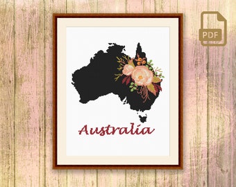 Australia Cross Stitch Pattern, Country Cross Stitch Pattern, Map Cross Stitch Pattern, Australia Pattern, Download Map Pattern #mp_023