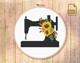 Sewing Machine Cross Stitch Pattern, Sewing Machine Pattern, Sewing Tools Cross Stitch Pattern, Craft Sewing Art Room Pattern #oth_083