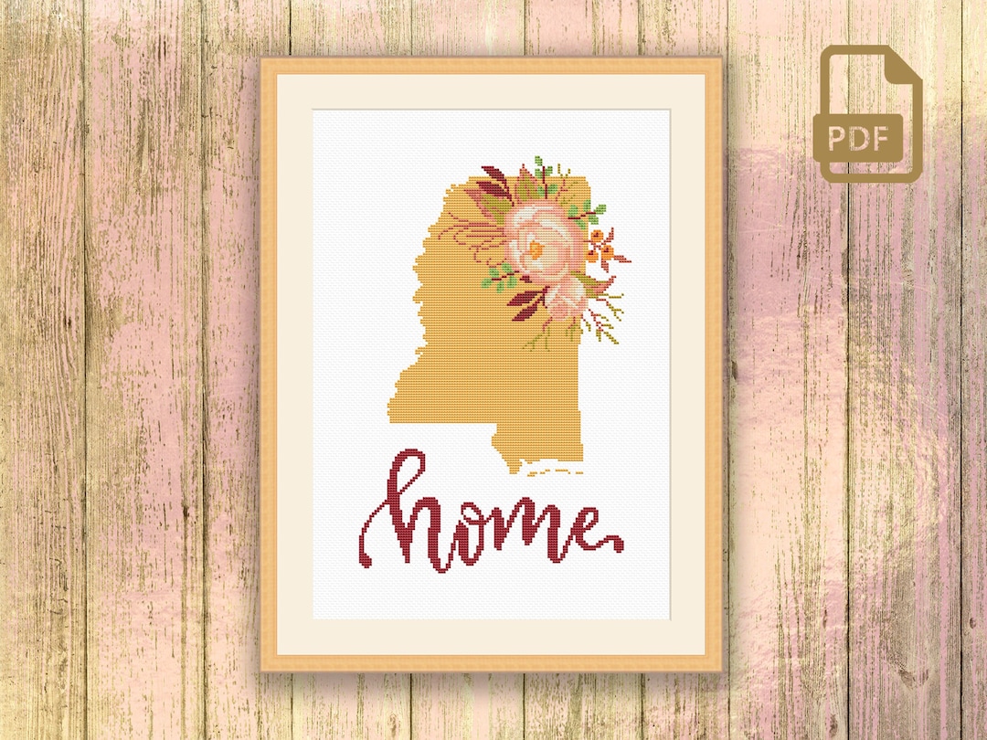 Mississippi Cross Stitch Pattern, State of Mississippi Cross Stitch