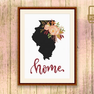 Schema punto croce Illinois, Schema punto croce Stato dell'Illinois, Mappa USA Schema punto croce, Scarica schema mappa #mp_012