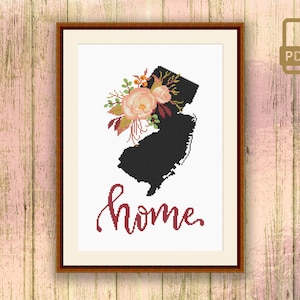 New Jersey Stitch Pattern, State of New Jersey Cross Stitch Pattern, Map USA Cross Stitch Pattern, Download Map Pattern #mp_054
