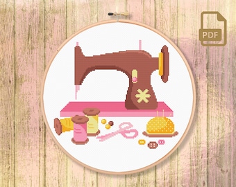Sewing Machine Cross Stitch Pattern, Sewing Tools Cross Stitch Pattern, Craft Sewing Cross Stitch Pattern #oth_022