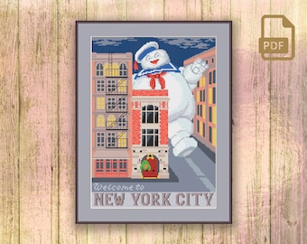 Welcome to New York City Cross Stitch Pattern, Movie Cross Stitch Pattern, Retro Travel Cross Stitch Pattern, Retro Travel Pattern #tv_063
