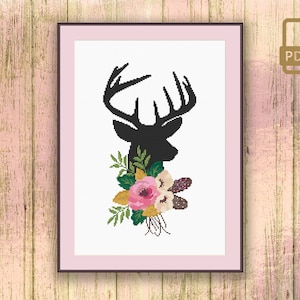 Deer’s Head Cross Stitch Pattern, Deer Cross Stitch Pattern, Wild Deer Antlers Cross Stitch Pattern, Modern Cross Stitch Pattern #oth_058