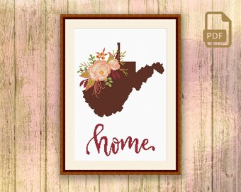 West Virginia Cross Stitch Pattern, State of West Virginia Cross Stitch Pattern, Map USA Cross Stitch Pattern, Download Map Pattern #mp_050