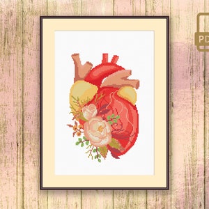 Human Heart Cross Stitch Pattern, Anatomical Heart Cross Stitch Pattern, Heart Cross Stitch Pattern, Modern Cross Stitch Pattern #oth_049