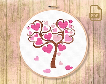 Schema punto croce albero di cuori, schema punto croce amore, schema punto croce San Valentino, schema punto croce San Valentino #lv_005