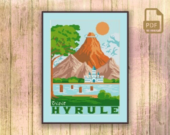 Visit Hyrule Cross Stitch Pattern, Video Game Cross Stitch Pattern, Magic Cross Stitch Pattern, Retro Travel Cross Stitch Pattern #tv_035