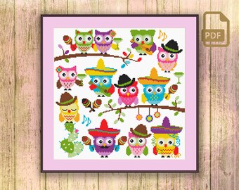 Patrón de punto de cruz de búhos del Cinco de Mayo, patrón de punto de cruz de búhos, patrón de punto de cruz del Cinco de Mayo, regalo navideño, decoración navideña #owl_010