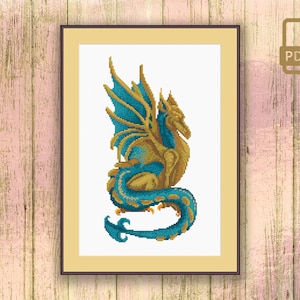 Bronze Dragon Cross Stitch Pattern, Red Dragon Embroidery, Dragon Pattern, Wild Cross Stitch Pattern, Modern Cross Stitch Pattern #oth_079