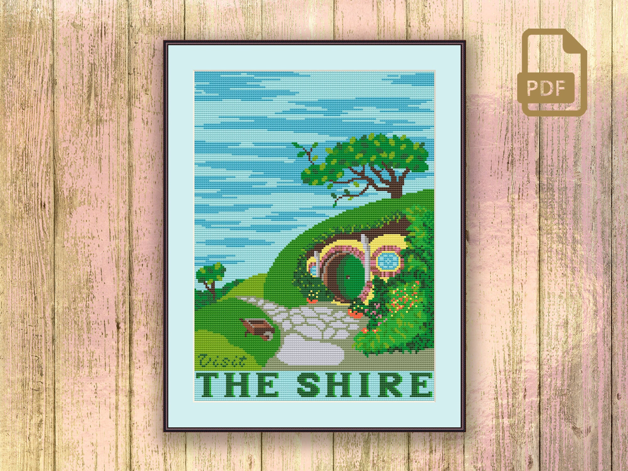 Besuchen Sie Shire Kreuzstichmuster, Kreuzstichmuster Film, LOTR Kreuzstichmuster, Retro Reisemuster #tv_007
