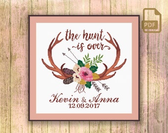 The Hunt Is Over Cross Stitch Pattern, Wedding Cross Stitch Pattern, Gift For Couples Cross Stitch Pattern, Modern Home Decor #wd_010