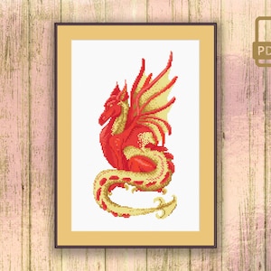 Red Dragon Cross Stitch Pattern, Red Dragon Embroidery, Dragon Pattern, Wild Cross Stitch Pattern, Modern Cross Stitch Pattern #oth_076