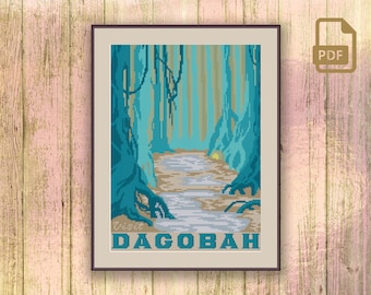 Visit Dagobah Cross Stitch Pattern, Movie Cross Stitch Pattern, TV Cross Stitch, Retro Travel Cross Stitch Pattern #tv_028