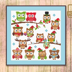 Christmas Owls Cross Stitch Pattern, Owls Cross Stitch Pattern, Christmas Cross Stitch Pattern, Christmas Gift, Holiday Decoration #mch_008