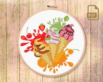Ice Cream Cross Stitch Pattern, Kitchen Cross Stitch Pattern, Ice Cream Pattern, Kitchen Pattern, Modern Cross Stitch Pattern #ktn_006