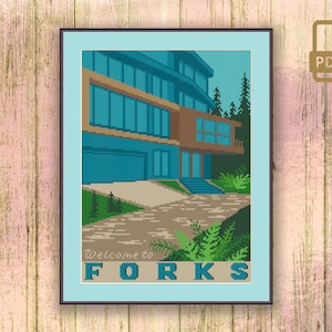 Welcome to Forks Cross Stitch Pattern, Vampire Cross Stitch Pattern, Twilight Cross Stitch Pattern, Movie Cross Stitch Pattern #tv_077