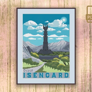 Visit Isengard Cross Stitch Pattern, Movie Cross Stitch Pattern, LOTR Cross Stitch Pattern, Retro Travel Pattern #tv_022