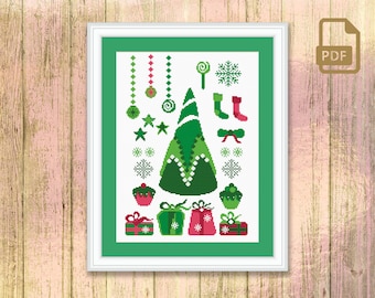 Christmas Tree Cross Stitch Pattern, Christmas Tree Patterns, Merry Christmas Cross Stitch Pattern, Christmas Decor #mch_010