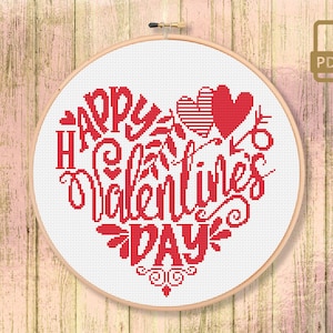 Happy Valentines Day Cross Stitch Pattern, Heart Cross Stitch Pattern, Valentine Cross Stitch Pattern Valentine Cross Stitch Pattern #l_016