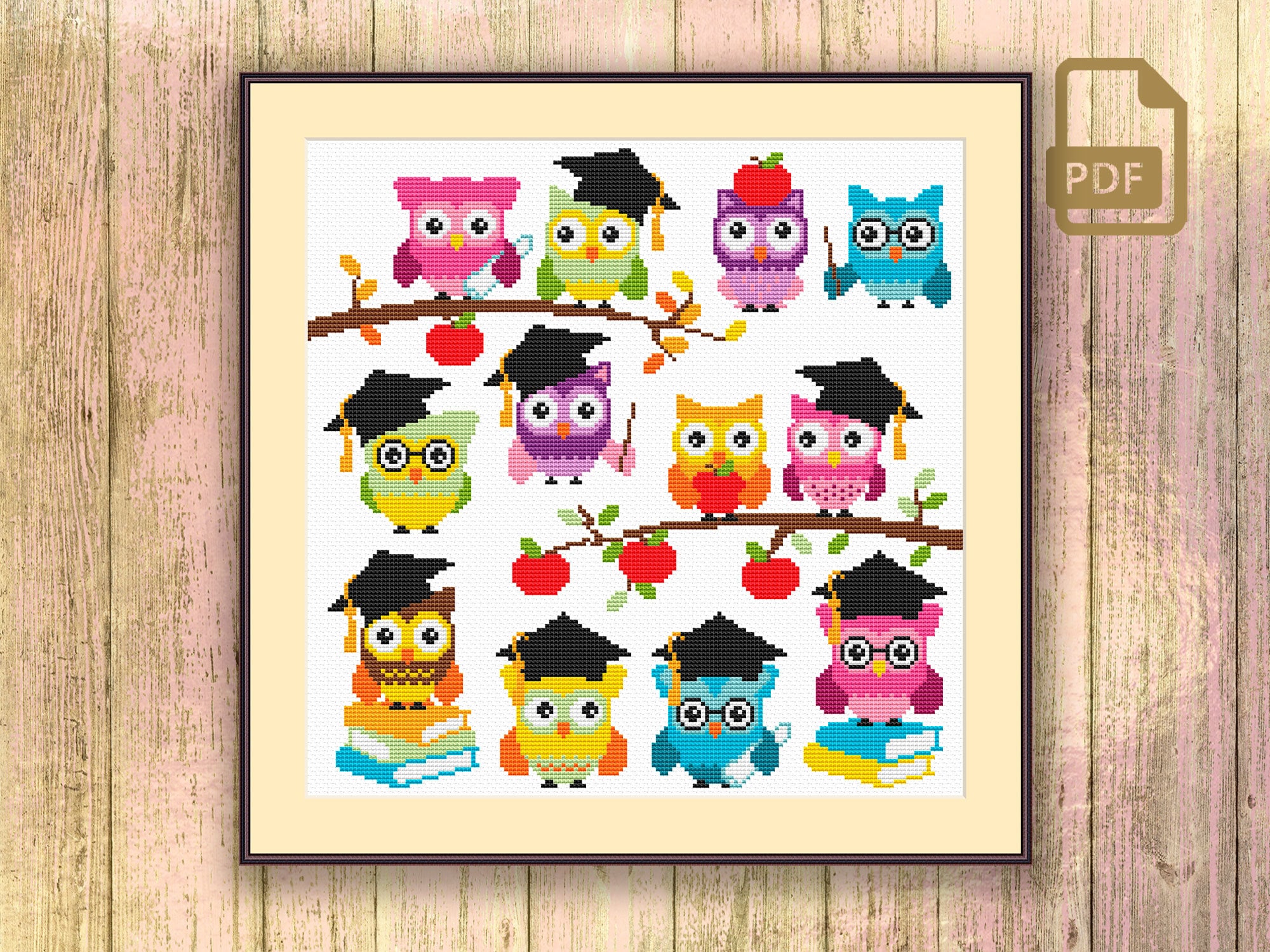 School Owls Cross Stitch Pattern, Owls Pattern, Nursery Cross Stitch Pattern, Holiday Gift, School H