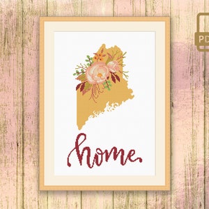 Maine Cross Stitch Pattern, State of Maine Cross Stitch Pattern, Map USA Cross Stitch Pattern, Download Map Pattern #mp_043