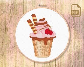 Ice Cream Cross Stitch Pattern, Kitchen Cross Stitch Pattern, Ice Cream Pattern, Kitchen Pattern, Modern Cross Stitch Pattern #ktn_007