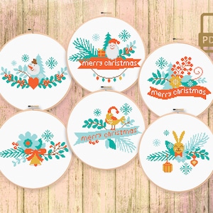 Set of 6 Patterns Merry Christmas Cross Stitch, Merry Christmas Cross Stitch Pattern, Merry Christmas Pattern, Christmas Decor #mch_016