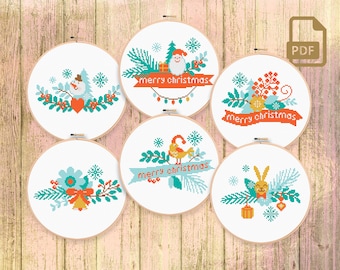 Set of 6 Patterns Merry Christmas Cross Stitch, Merry Christmas Cross Stitch Pattern, Merry Christmas Pattern, Christmas Decor #mch_016