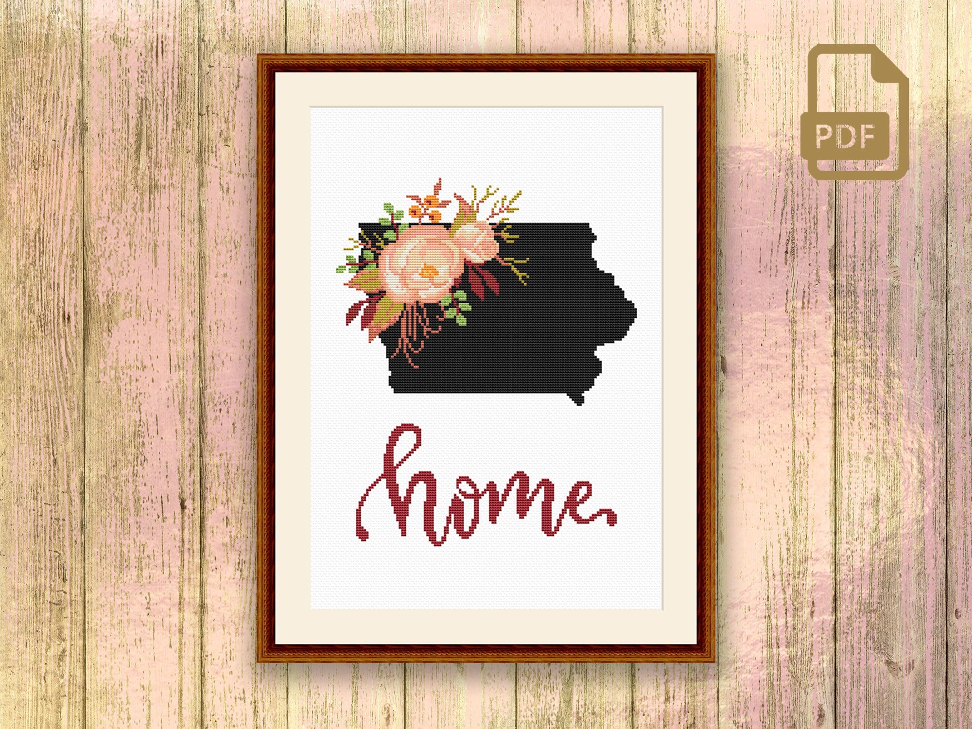 Iowa Cross Stitch Pattern, State of Iowa Cross Stitch Pattern, Map USA ...