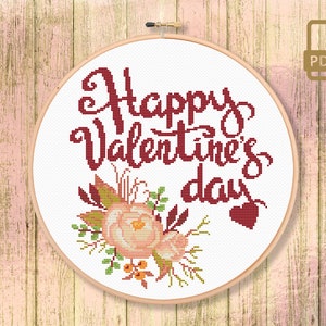 Happy Valentines Day Cross Stitch Pattern, Valentine Cross Stitch Pattern, Flowers Cross Stitch Pattern, Valentine Cross Stitch #lv_011
