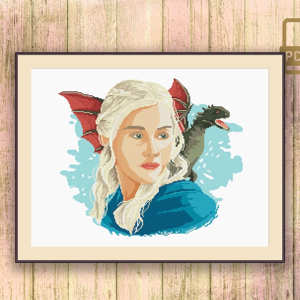 Daenerys Targaryen Cross Stitch Pattern, Dragon Cross Stitch Pattern, Movie Cross Stitch Pattern, Retro Travel Cross Stitch Pattern #got_023