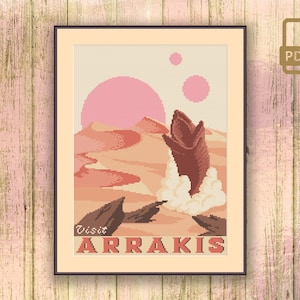 Visit Arrakis Cross Stitch Pattern, Retro Travel Cross Stitch Pattern, Movie Cross Stitch, Movie Pattern #tv_072