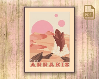 Visit Arrakis Cross Stitch Pattern, Retro Travel Cross Stitch Pattern, Movie Cross Stitch, Movie Pattern #tv_072